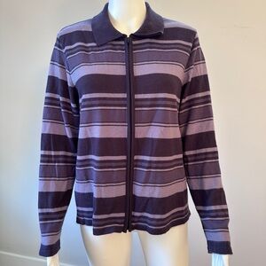 Sag Harbor Purple Striped Zip-Front Knit Cardigan